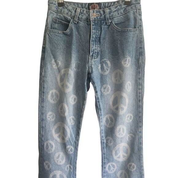 PARIS Blues Vintage High Waisted Peace Sign Jeans - Picture 1 of 6
